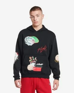 Jordan Flight Artist Fleece Pullover Hoodie Black / Sail / University Red